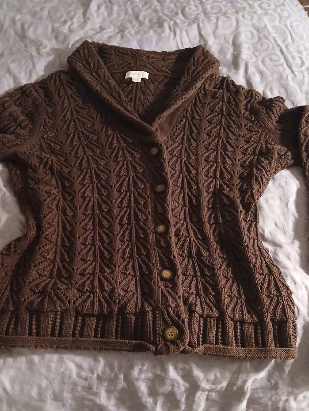 Charter Club Brown Cable-Knit Shawl Collar Cardigan - Picture 2 of 10